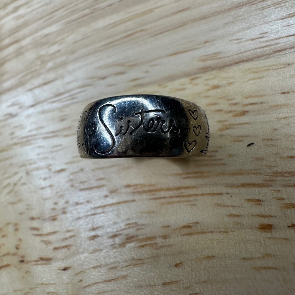 Sterling Silver Sisters Best Friends Engraved Heart Band Ring Size 8 LA 925